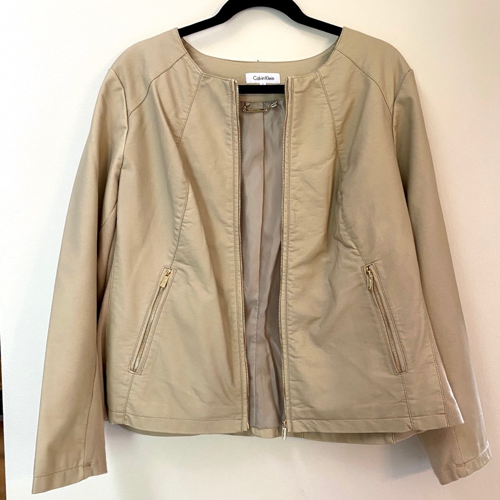Calvin Klein Faux Leather Jacket Tan